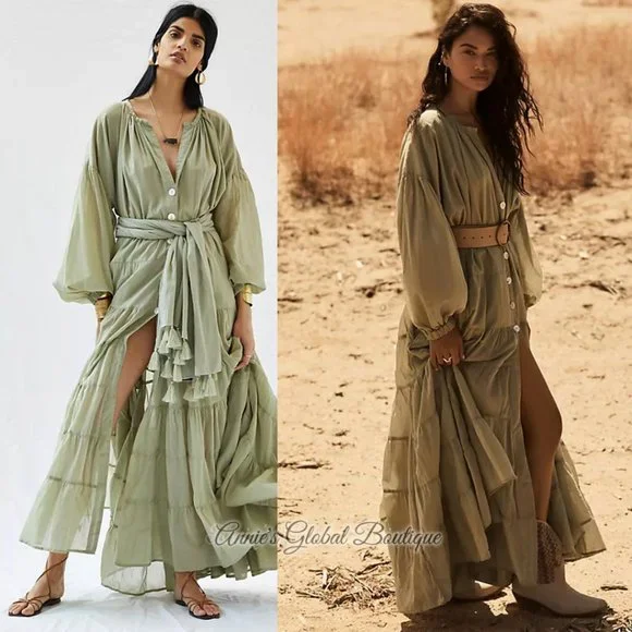 RARE NWT ANTHROPOLOGIE Erika Peña Ruffled Maxi Dress. One-Size - Picture 12 of 16